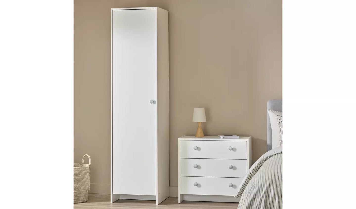 Assembled Seville 1 Door Wardrobe - White